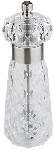 Pfeffermühle -DIAMOND- Ø 6 cm, H: 18 cm Acryl, Edelstahl, mattiert Farbe: transparent Mahlwerk aus Carbonstahl Mahlgrad