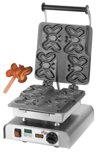 NEUMÄRKER Waffeleisen Butterfly am Stiel mit Digitaltimer, Backplatten Grauguss 310x340x250 mm