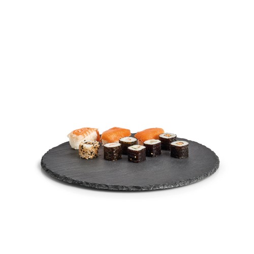 Servierplatte, rund, Schiefer. Ø: 300 mm. Höhe: 6 mm.
