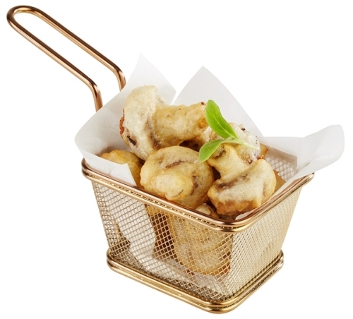 Servier-Frittierkorb 10 x 8,5 cm, H: 6,5 cm Edelstahl, Gold-Look Griff 9 cm -SNACKHOLDER- spülmaschinengeeignet Farbe: Gold