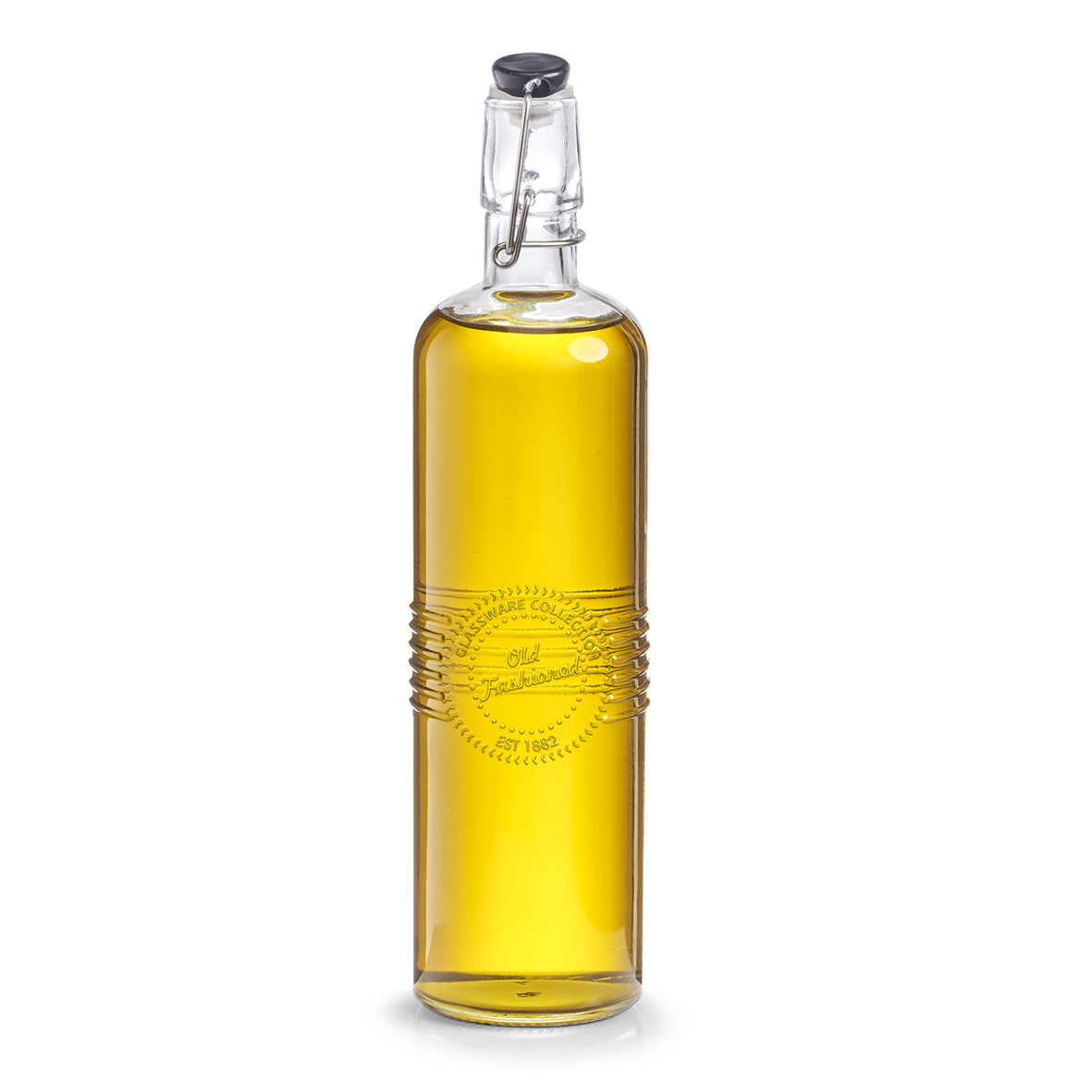 Glasflasche, Glas; Metall, Ø7,2x29,5 cm. Farbe: schwarz. Fassungsvermögen: 730 ml. Diese Glasflasche von Zeller im Old fashioned-Design