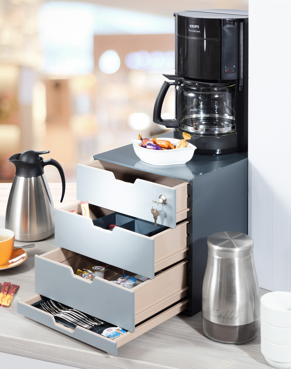 COFFEEPOINT Schubladeneinsatz CADDY von Durable. Aus transparentem Acryl für Besteck und Zubehör. Passt in die Schublade des "Coffeepoint".