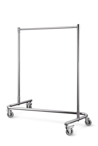 Garderobenwagen, Z-Form. Chromnickelstahl. 4 schwenkbare Rollen Ø 10 cm, davon 2 mit