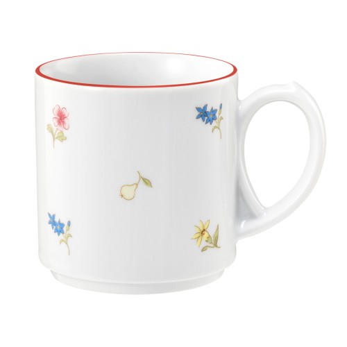 Seltmann Becher mit Henkel 0,28 l, rund, Form: Community, Dekor: 57388 Streublume rote Linie, hohe Kantenschlagfestigkeit, Made in Germany