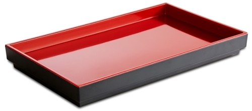 GN 1/4 Tablett -ASIA PLUS- 26,5 x 16,2 cm, H: 3 cm Melamin innen: rot, glänzend außen: schwarz, matt spülmaschinengeeignet