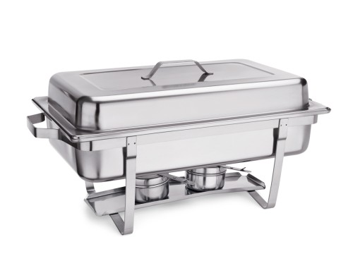 Chafing Dish. Edelstahl. mit 2 Brennpastenbehältern, GN Behälter 1/1 - 65 mm. Maße: 63 x
