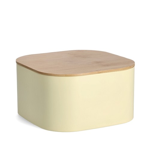 Brotkasten m. Bambusdeckel, Metall, gelb / Maße: 26,5x26,5x14,5 cm