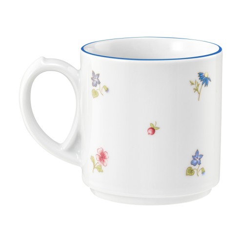Seltmann Becher mit Henkel 0,28 l, rund, Form: Community, Dekor: 57390 Streublume blaue Linie, hohe Kantenschlagfestigkeit, Made in Germany