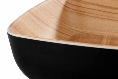 Schale -FRIDA- 16,5 x 16,5 cm, 5,5 cm Melamin innen: Holzoptik außen: schwarz 0,85 Liter spülmaschinengeeignet stapelbar