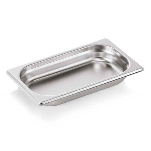 GN 1/4 Behälter, Materialstärke 0,6 mm. Material: Chromnickelstahl. Serie: GN 70. Inhalt in Litern: 1. Maße: Höhe: 40 mm