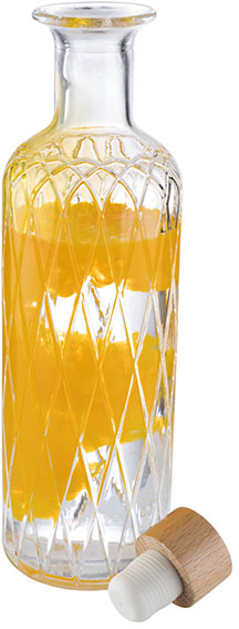 Glaskaraffe -DIAMOND- Ø 8 cm, H: 28 cm, 0,8 Liter Glas, Buchenholz, Silikon spülmaschinengeeignet zerbrechlich Farbe: