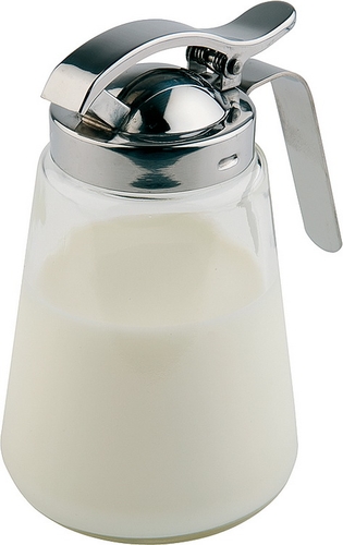 Allzweckgiesser Kaffeesahne Ø 8,5 cm, H: 13,5 cm, 300 ml Behälter aus Glas Schraubdeckel aus Edelstahl mit Dosierklappe für