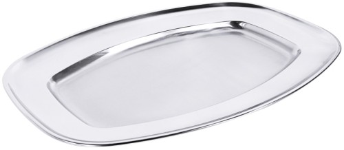 Bratenplatte aus Edelstahl 18/10, Innenfläche seidenmatt gebürstet, mit hochglänzendem, gebördeltem Rand, schwere