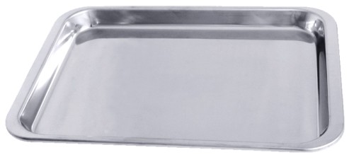 Ausstelltablett aus Edelstahl 18/10, hochglänzend, mit gebogenem Rand, schwere Qualität Länge außen: 22,5 cm, Breite außen: 16
