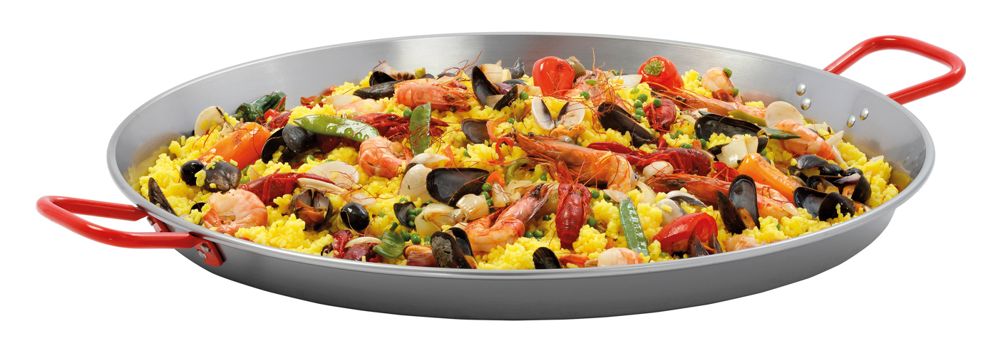 Bartscher Paella-Pfanne STP650 |Griff-Eigenschaften: Hitzebeständig ,Rot lackiert| Maße: 83,5 x 66 x 5,8 cm. Gewicht: 5 kg