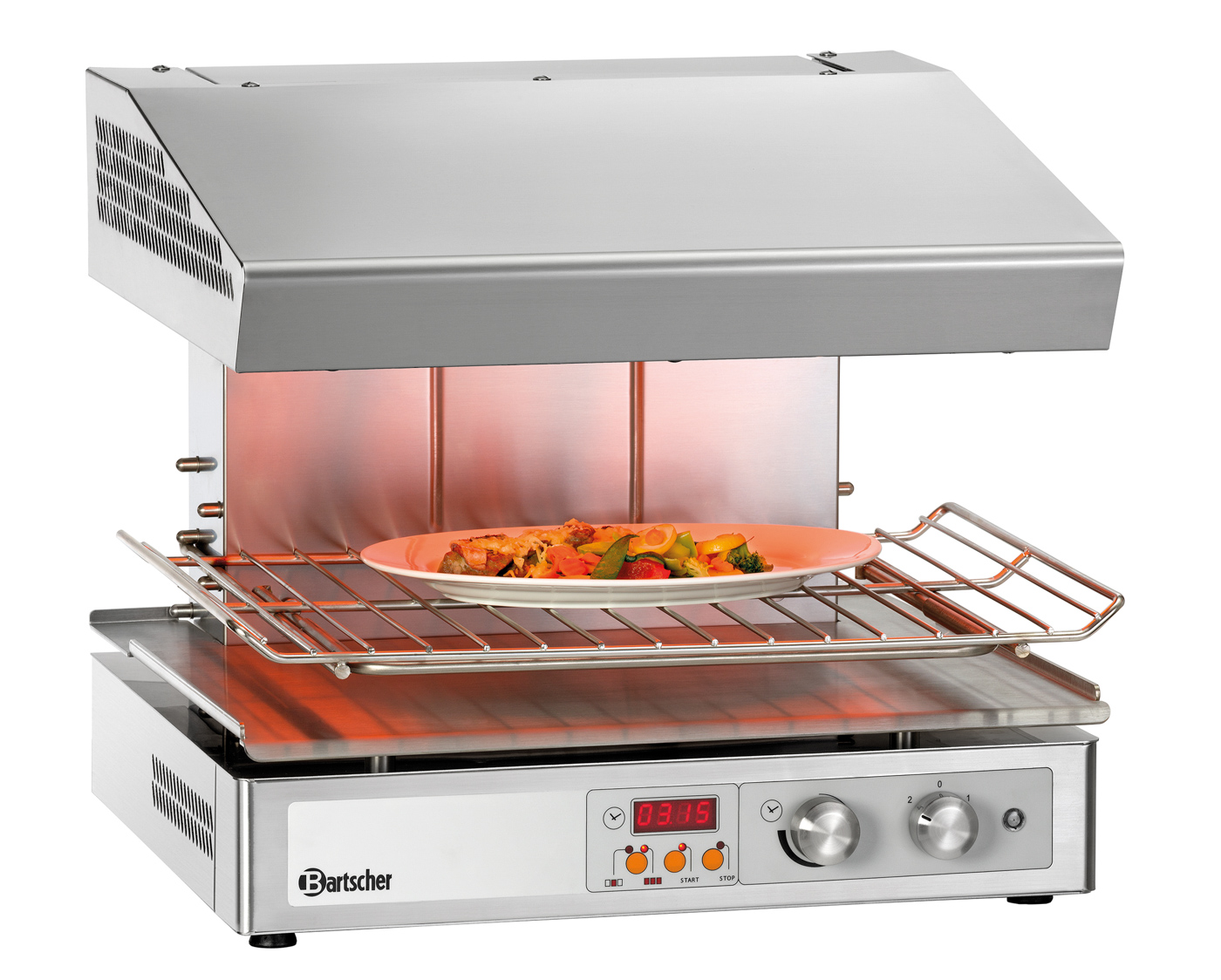 Bartscher Hi-Light-Salamander 600-2Z |Fettauffangbehälter: Ja | Maße: 59 x 55 x 51,5 cm.Gewicht: 40,2 kg