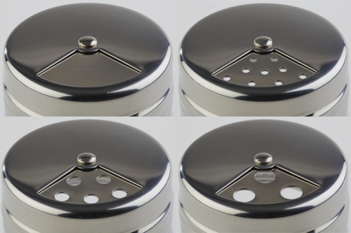 Multistreuer Ø 5 cm, H: 8 cm Glas, 50 ml Deckel aus 18/8 Edelstahl mit Schraubverschluss mit 3 verschieden Lochgrößen Ø 6 / 4