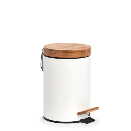 Kosmetikeimer, 3 ltr., Metall/Bambus, weiß. Ø: 168 mm. Höhe: 240 mm.