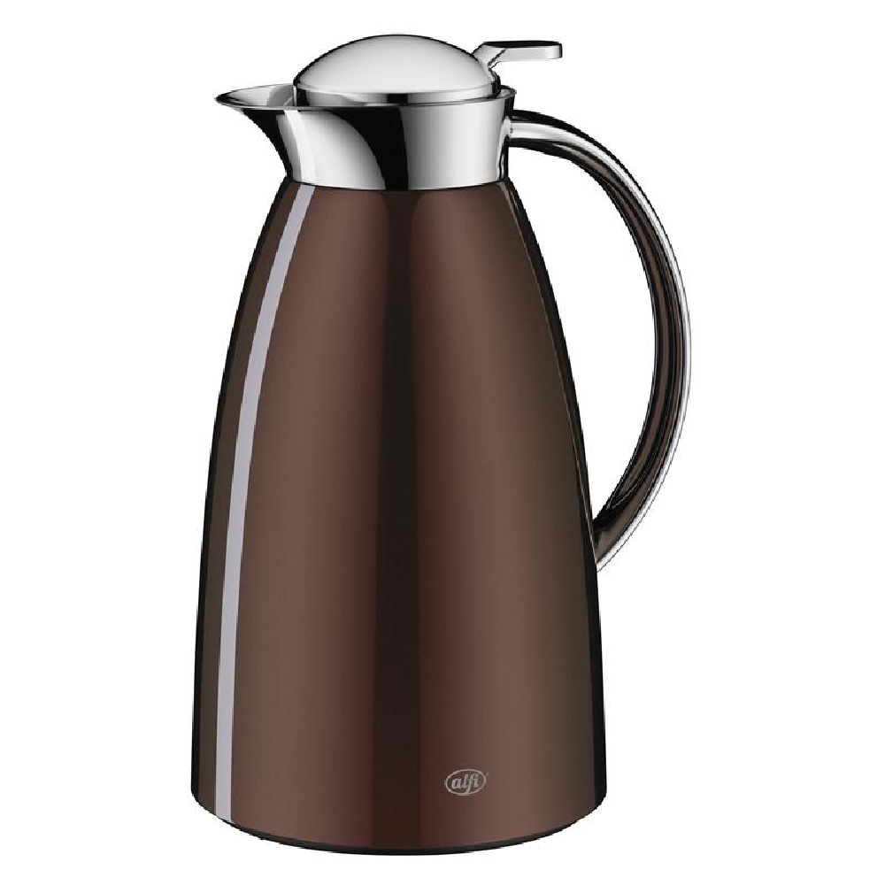 Alfi Isolierkanne GUSTO Metall, Inhalt: 1 Liter, Höhe: 240 mm, Farbe: Hot Chocolate, Einhandbedienung, alfiDur Vakuum-Hartglaseinsatz