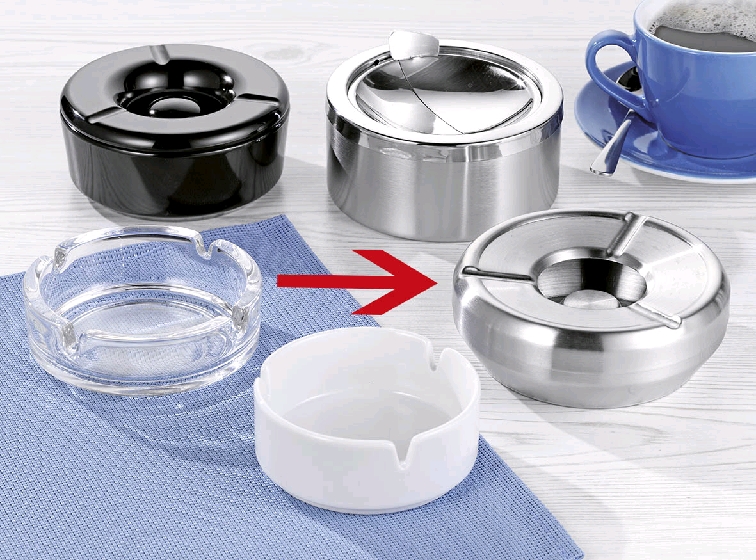 Aschenbecher SMOKE, Material: Edelstahl, Durchmesser: 12 cm, spülmaschinengeeignet und stapelbar