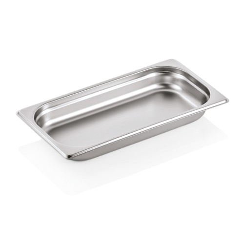GN 1/3 Behälter, Materialstärke 0,7 mm. Material: Chromnickelstahl 18/8. Serie: GN 90. Inhalt in Litern: 1,5. Maße: Höhe: 40 mm