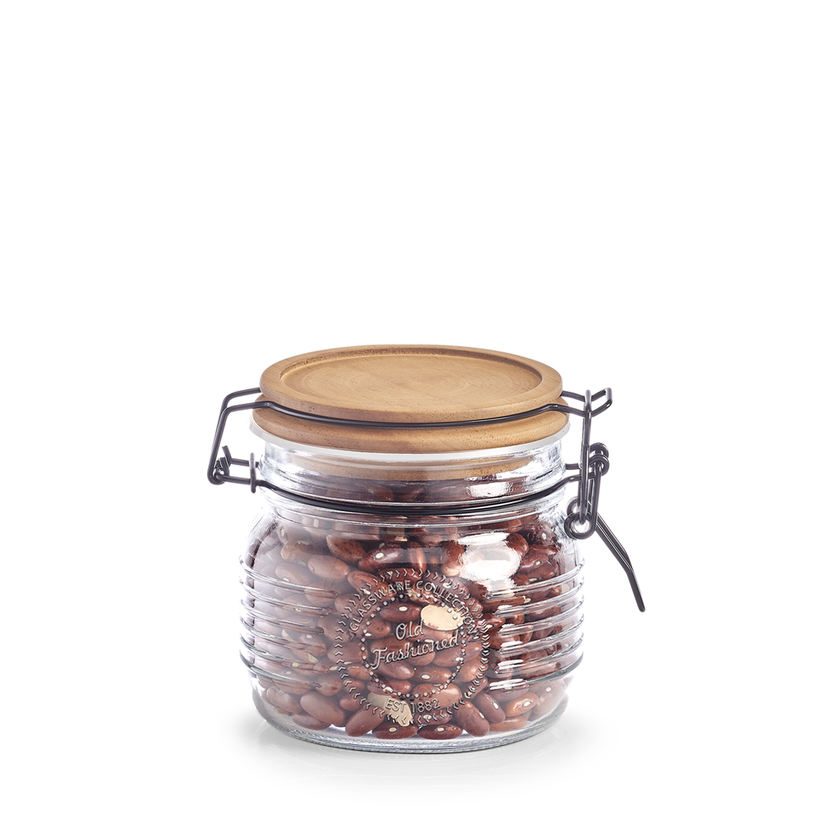 Vorratsglas, Glas; Metall; Holz, Ø10,8x11,2 cm. Farbe: transparent. Fassungsvermögen: 500 ml. Dieses Vorratsglas besitzt einen unverwechselbaren