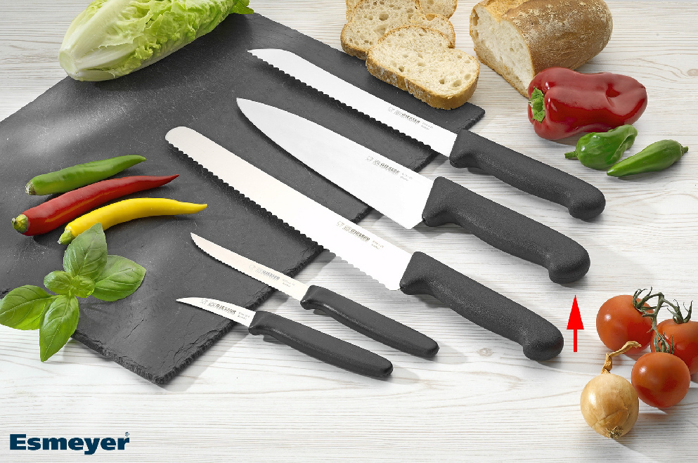 Giesser Kochmesser aus Edelstahl, breite Form, Gesamtlänge: 34 cm  ,schwarzer Griff