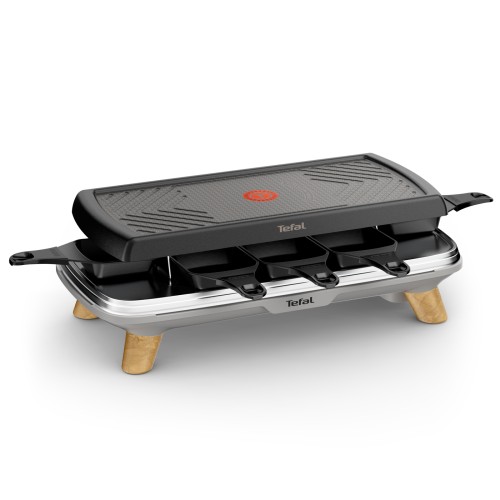 TEFAL RACLETTE GOURMET RE610D [Raclette und Tischgrill; 8 Personen; extra tiefe Pfännchen, antihaftbeschichtet, ebenso die Grillplatte;