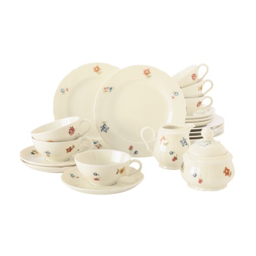Seltmann Teeservice 20-teilig 1, rund mit Relief, Form: Marieluise, Dekor: 44714 Blütenmeer, hohe Kantenschlagfestigkeit, Made in Germany
