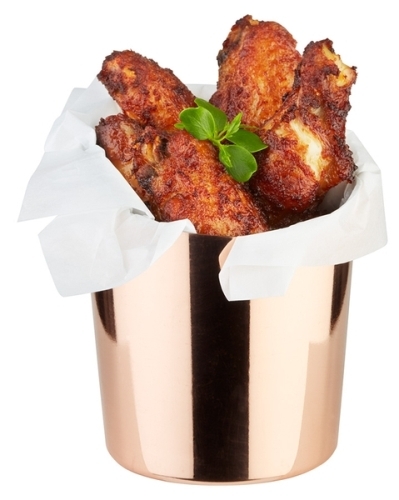 Servier-Eimer / -Becher Ø 9,5 cm, H: 8,5 / 11,5 cm Edelstahl, Kupfer-Look 0,45 Liter -SNACKHOLDER- nicht