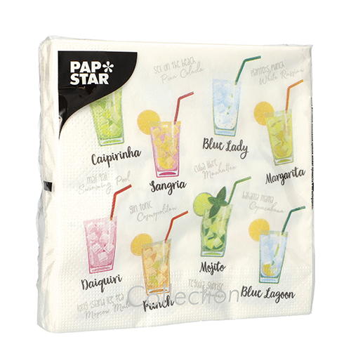 20 Servietten, 3-lagig 1/4-Falz 33 cm x 33 cm "Cocktail" von PAPSTAR