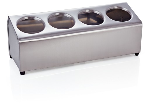 Besteckbehälter. für 4 Besteckköcher. Chromnickelstahl. mit rutschhemmenden Füßen. Höhe