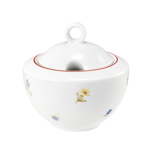 Seltmann Zuckerdose 2 0,28 l, rund, Form: Community, Dekor: 57388 Streublume rote Linie, hohe Kantenschlagfestigkeit, Made in Germany