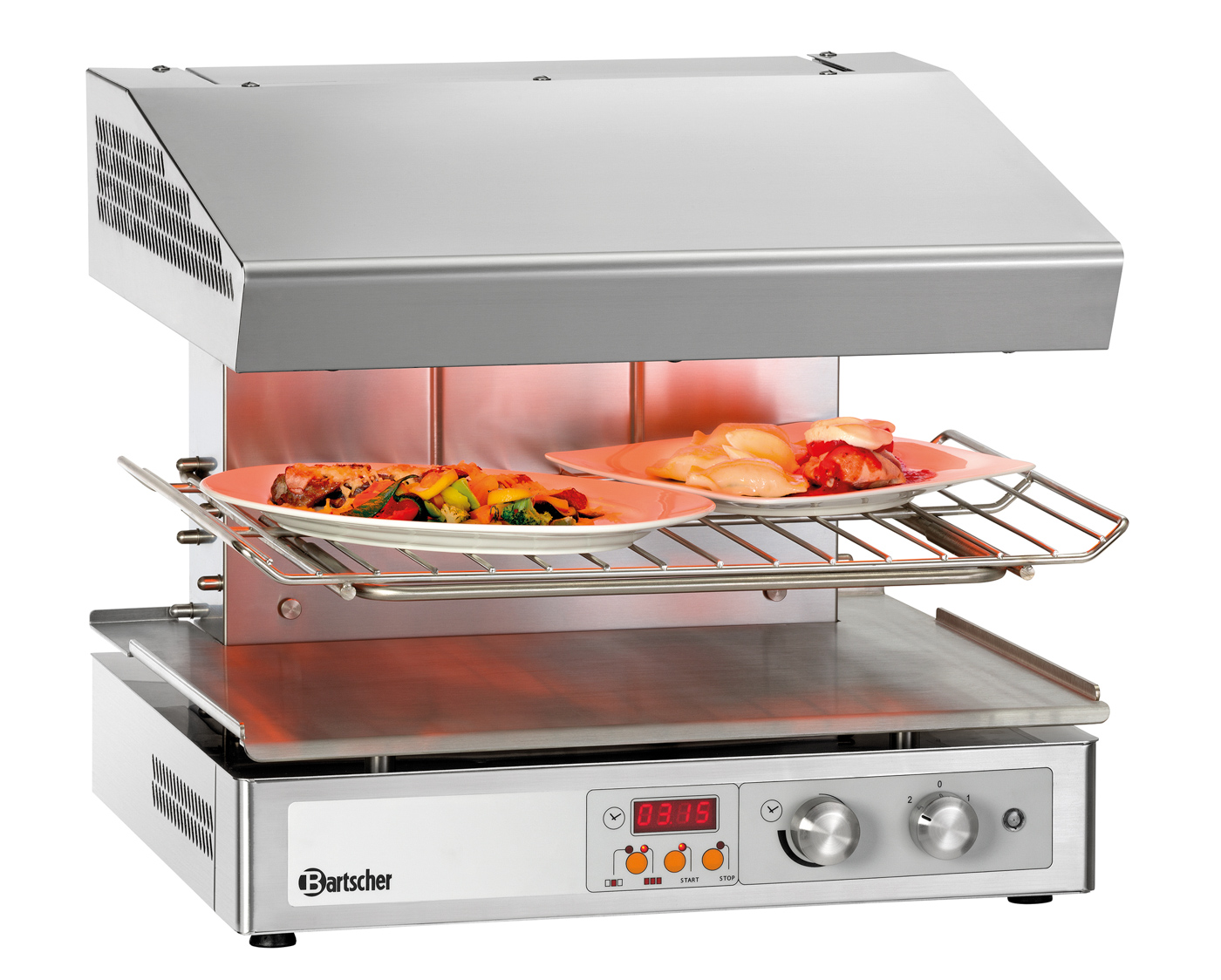 Bartscher Hi-Light-Salamander 600-2Z |Fettauffangbehälter: Ja | Maße: 59 x 55 x 51,5 cm.Gewicht: 40,2 kg