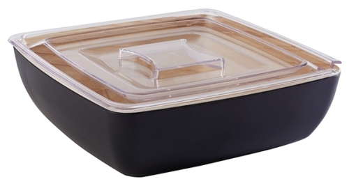 Schale -FRIDA- 25 x 25 cm, H: 7,5 cm Melamin innen: Holzoptik außen: schwarz 2,65 Liter spülmaschinengeeignet stapelbar nicht