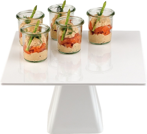 Servier- und Tortenplatte 31 x 31 cm, H: 16 cm Melamin, weiß -CASUAL- spülmaschinengeeignet stapelbar nicht