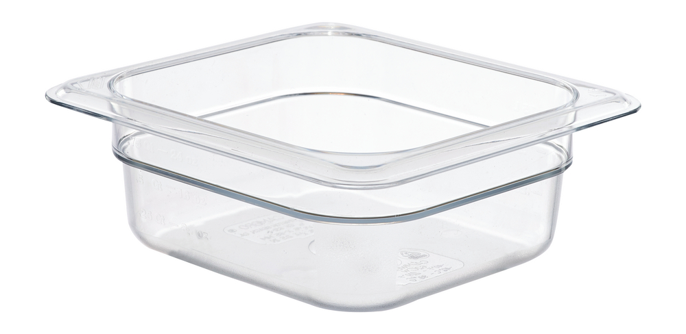 Cambro Polycarbonat GN 1/6 Behälter 65mm. Ermöglicht das Lagern, Transportieren und Servieren aus einem Behälter. Inhalt: 1L.