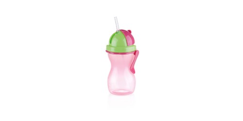 Kindertrinkflasche mit Trinkhalm BAMBINI 300 ml, grün, rosa