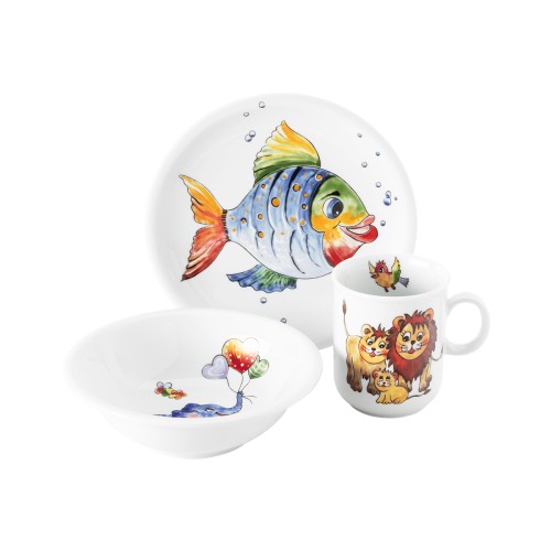 Seltmann Kinder-Set 3-teilig W, rund, Form: Compact, Dekor: 25179 Bunte Tierwelt, hohe Kantenschlagfestigkeit, Made in Germany