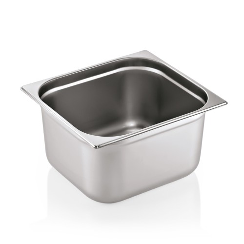 GN 2/3 Behälter, Materialstärke 0,7 mm. Material: Chromnickelstahl 18/8. Serie: GN 90. Inhalt in Litern: 18. Maße: Höhe: 200 mm