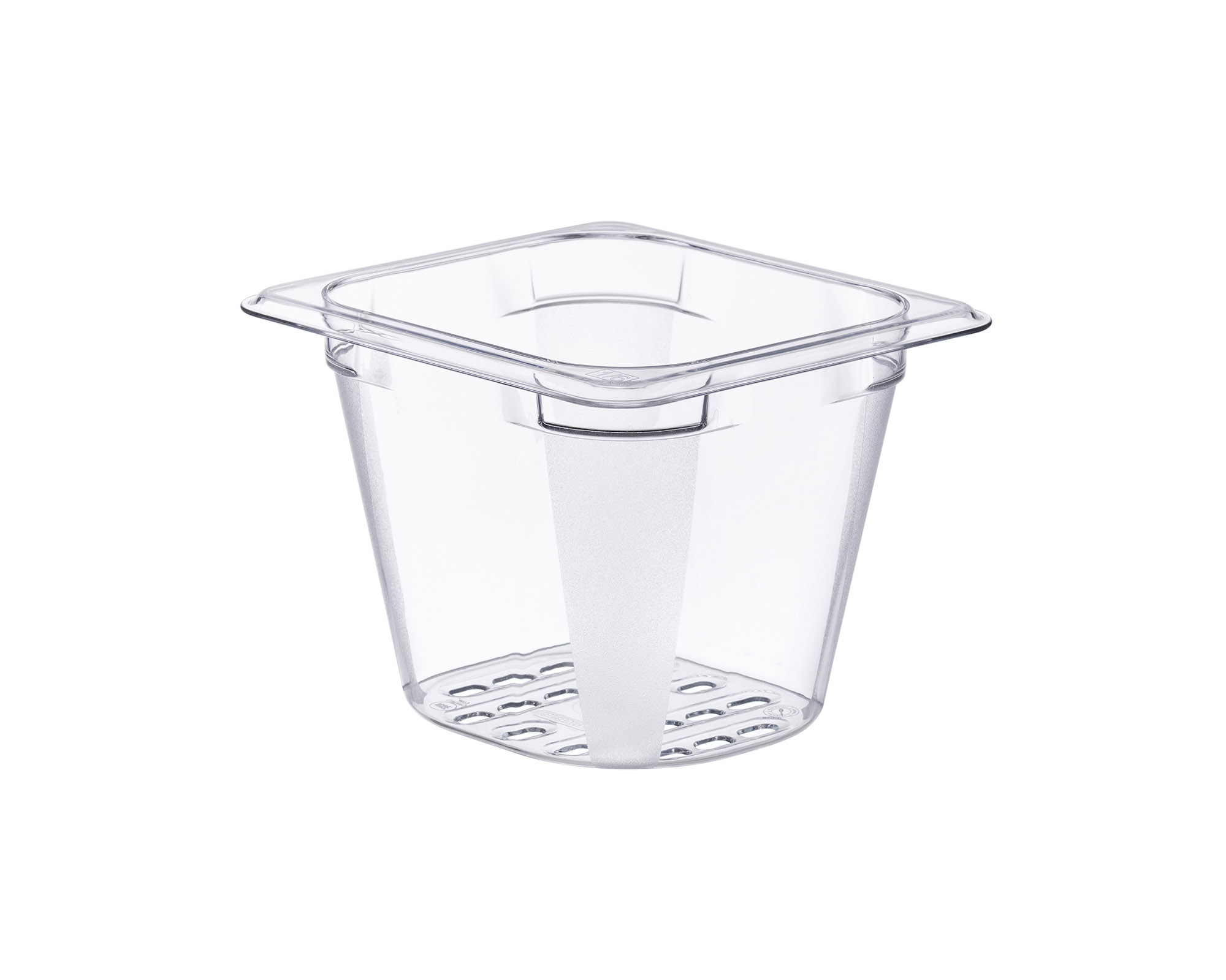 ARAVEN perforierter Polycarbonat Behälter GN 1/6 130mm Höhe und 1,9 Liter Fassungsvermögen, durchsichtig