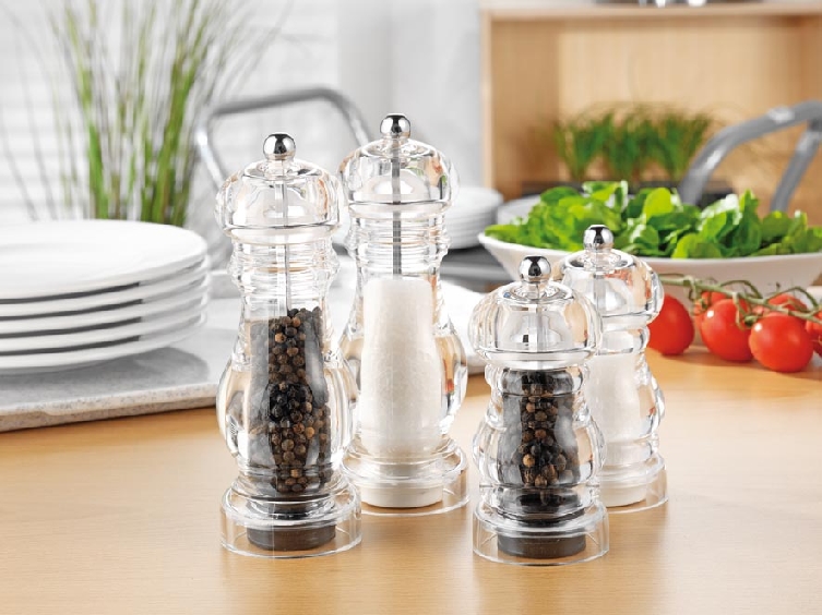Salz-/Pfeffermühlen-Set PEPPER klein Durchmesser: 5,5 cm, Höhe: 12 cm aus Acrylglas,  Volumen: 0,05 l