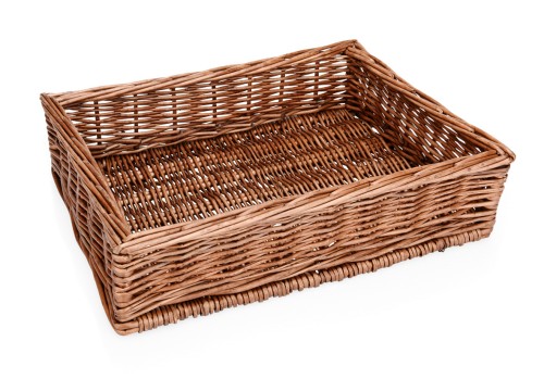 Buffetkorb, rechteckig. Material: Vollweide, gesotten. Maße: 40 x 30 x 10 (LxBxH)