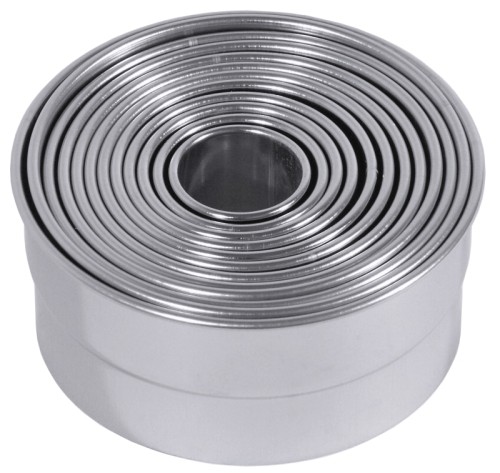 Ausstechsatz, rund, glatt 12-teilig, aus Edelstahl Durchmesser: 2,5 cm - 10,5 cm, Höhe: 5 cm