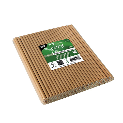 100 Trinkhalme, Papier "pure" Ø 6 mm · 20 cm braun flexibel von PAPSTAR