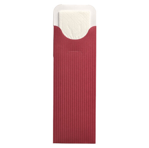 500 Bestecktaschen 23,5 cm x 7,3 cm bordeaux "Lines" inkl. weißer Serviette 40 x 40 cm 2-lag. von PAPSTAR