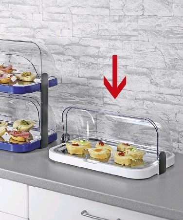 Buffet-Vitrine LARS, weiss, Maße: ca. 44 cm x 32 cm, Höhe 20,5 cm, platzsparend zerlegbar, incl. 2 Kühlakkus,