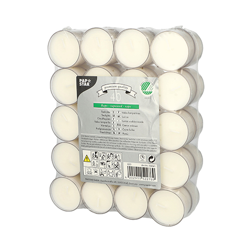 40 Teelichte Ø 38 mm · 24 mm weiss aus Raps, in Polycarbonathülle von PAPSTAR