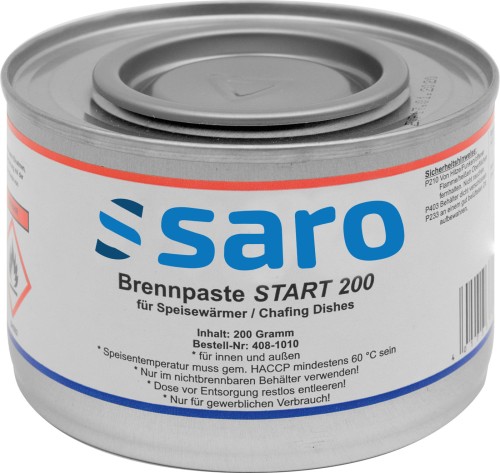 SARO Brennpaste START 200, 200-Gramm-Dose Made in Europe - Für Chafing Dishes - Hohe Heizkraft, erwärmt bis 90 °C - Ruß- und geruchsarm -