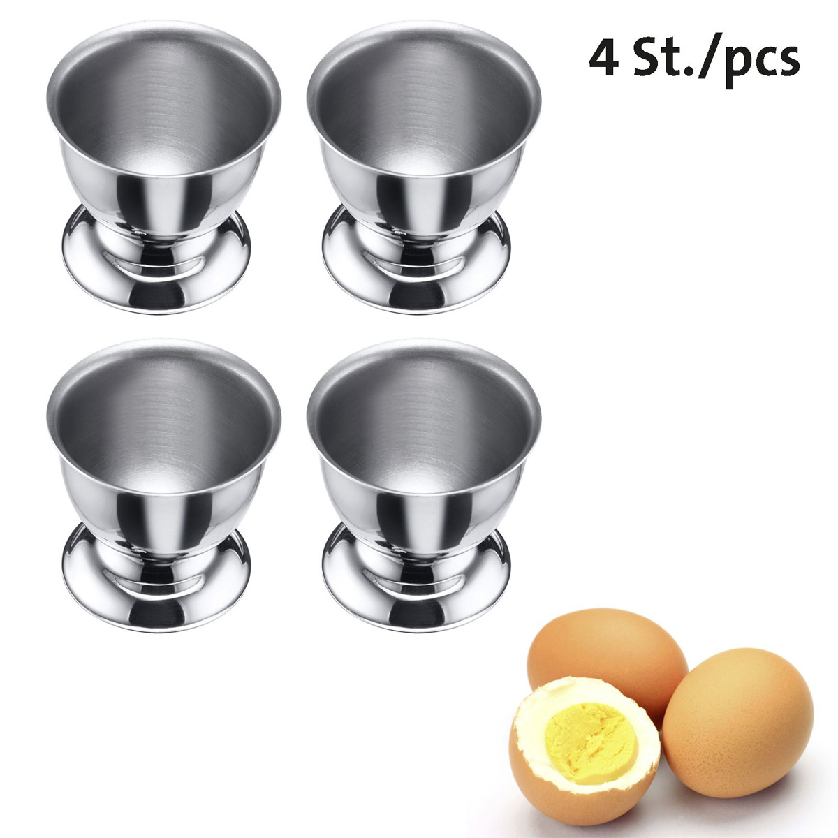 4 Eierbecher mit Fuß, Edelstahl